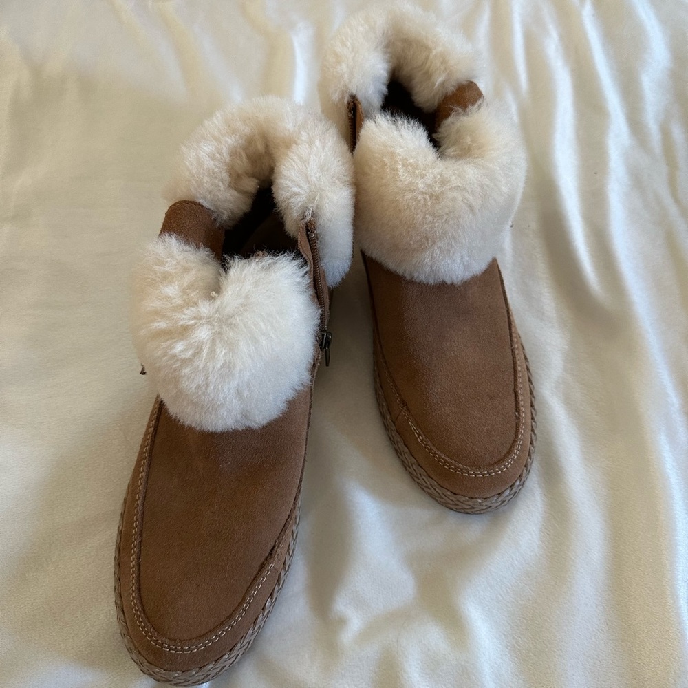 Ugg Booties with Zipper, Fur Trim and Stitching